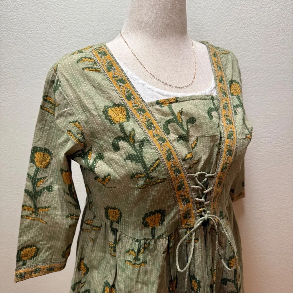 Nav Jeewan Babydoll Ethnic Boho Fusion Made India‎ Tunic Top Women Size Large 42